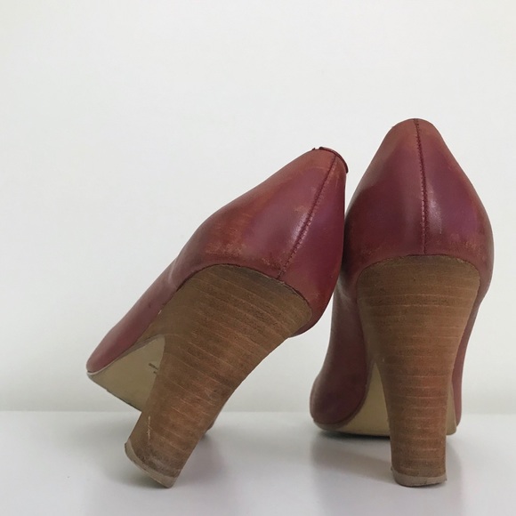 Seychelles Burgundy Leather Peep Toe Heels 10 - Picture 9 of 14